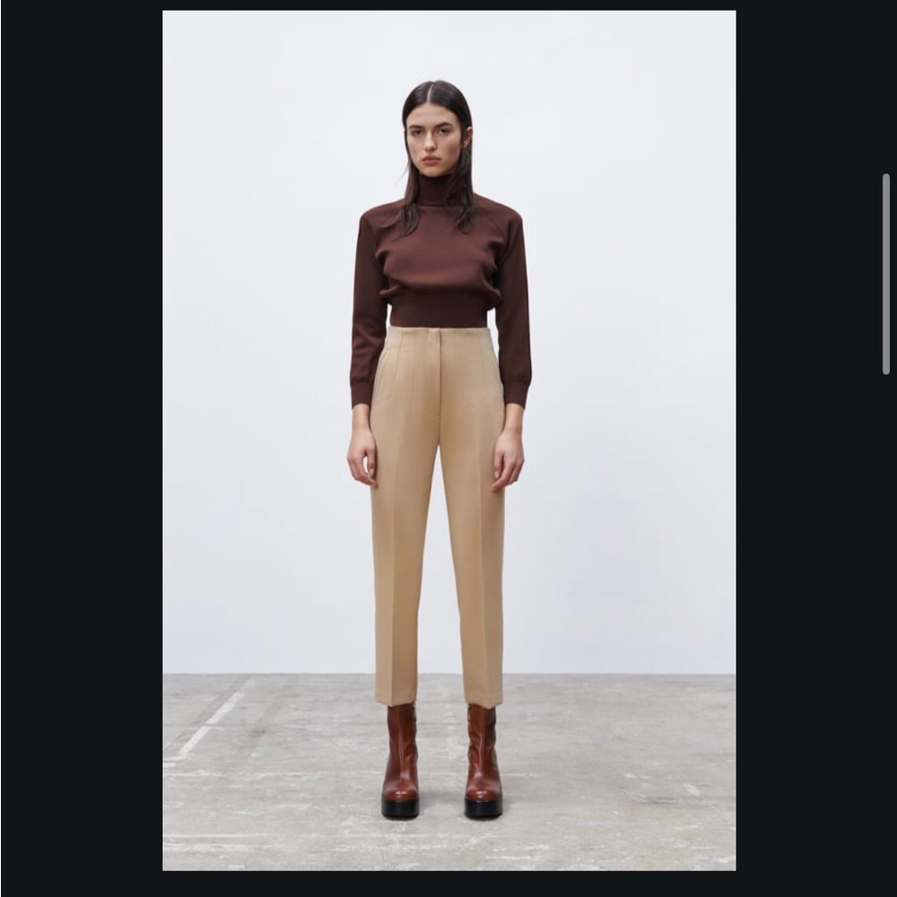 NWT Zara High Waist Camel Slim Ankle Pants Large